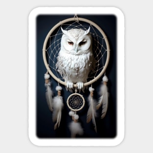 Snowy Owl Sitting In Dreamcatcher Sticker